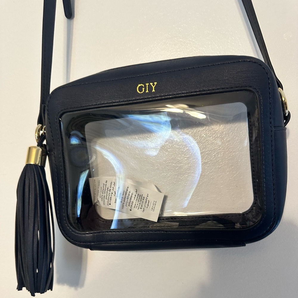 Navy Crossbody Bag with Clear Panel initals GIY
